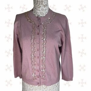 Fashion Bug Vintage Pink Sequin Coquette Cardigan Women’s Size XL – EUC